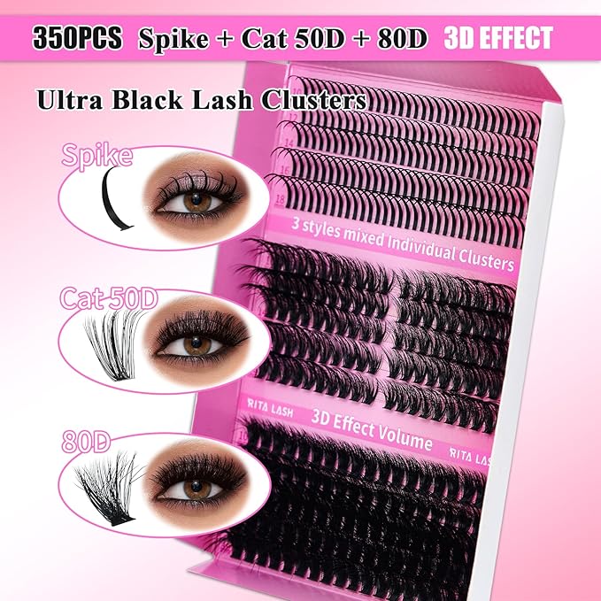 Lash Clusters Kit DIY Lash Extension Kit 3 Boxes Cluster Lashes 960Pcs Cluster Eyelash Extensions Wispy Eyelash Clusters with Lash Bond&Seal,Gift Packs for Beginners Bulk Pack(12 Counts Lash Kit-2)