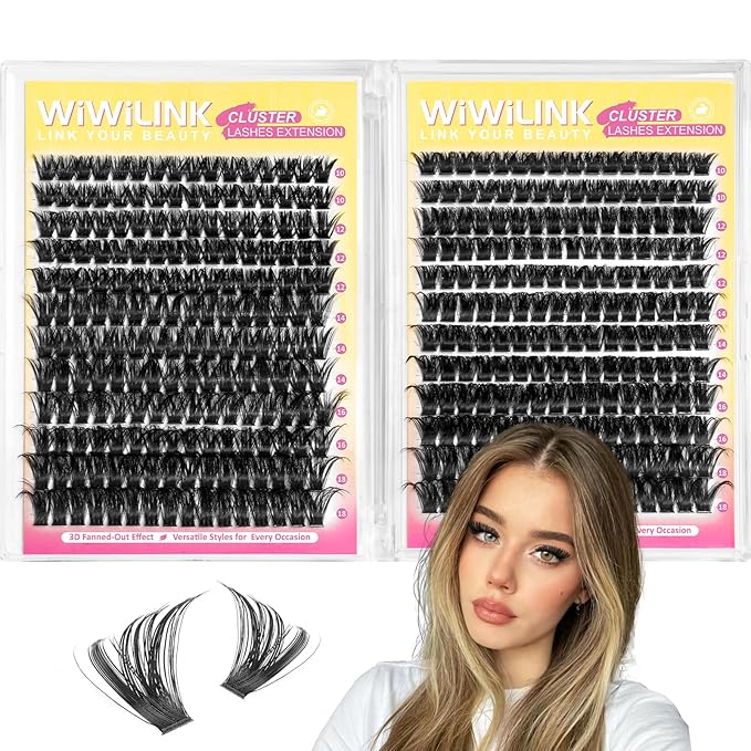 Lash Clusters 384Pcs (100D+200D), Fluffy Wispy Lashes Clusters, D-Curl Cluster Eyelash Extensions 10-18mm - 100% Vegan, Beginner Friendly
