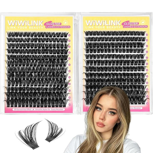 Lash Clusters 384Pcs (100D+200D), Fluffy Wispy Lashes Clusters, D-Curl Cluster Eyelash Extensions 10-18mm - 100% Vegan, Beginner Friendly