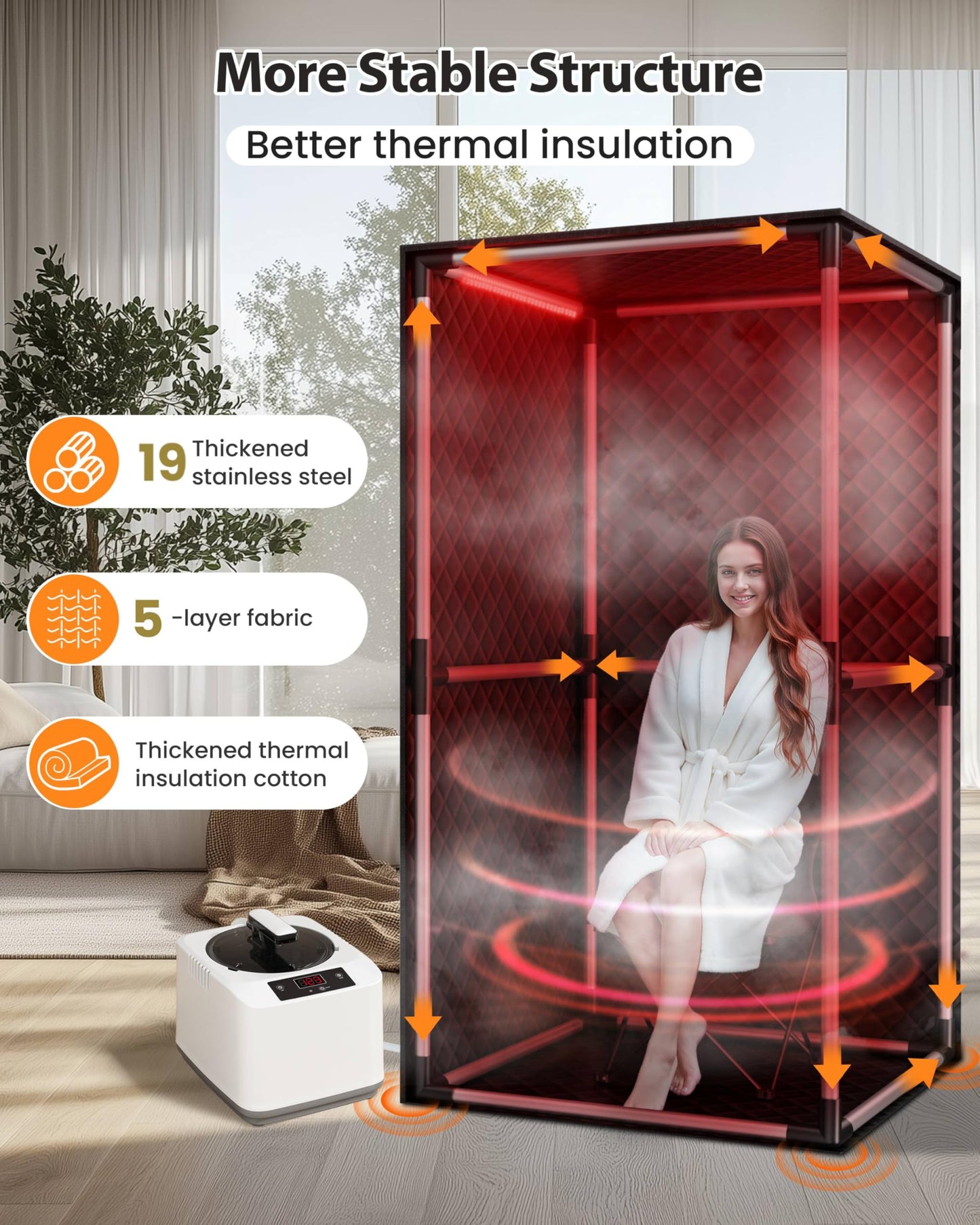 KASUE Portable Infrared Sauna, Steam Sauna with XL Steamer, 5-Layer Waterproof & Heat Insulation for Relaxation, Detoxification, Muscle Pain Relief Indoor & Outdoor(Obsidian Black)