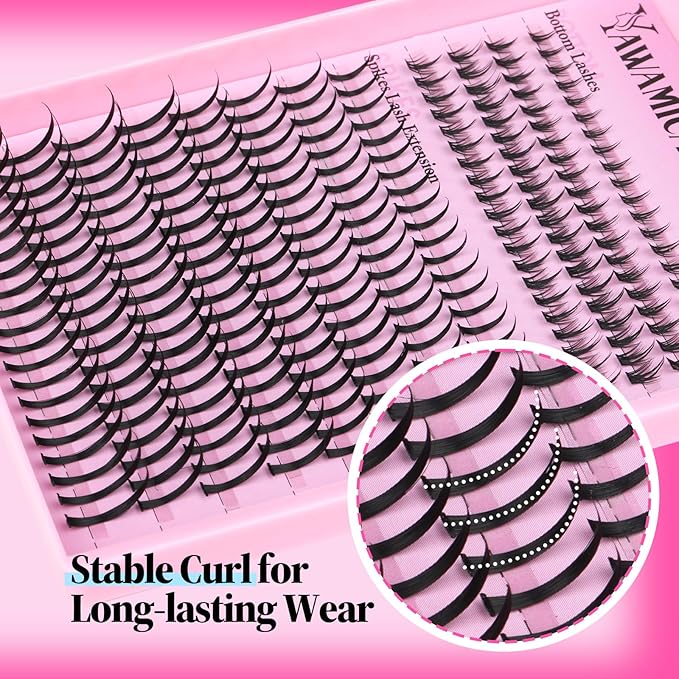 Yawamica Bottom Lashes and Spikes DIY Eyelash Extension Wispy Individual Lash Spikes 11-21mm and 5-7mm Bottom Lash Clusters 240pcs Cluster Lashes Waterproof Eyelash Clusters DIY Entire Spike Lash Look