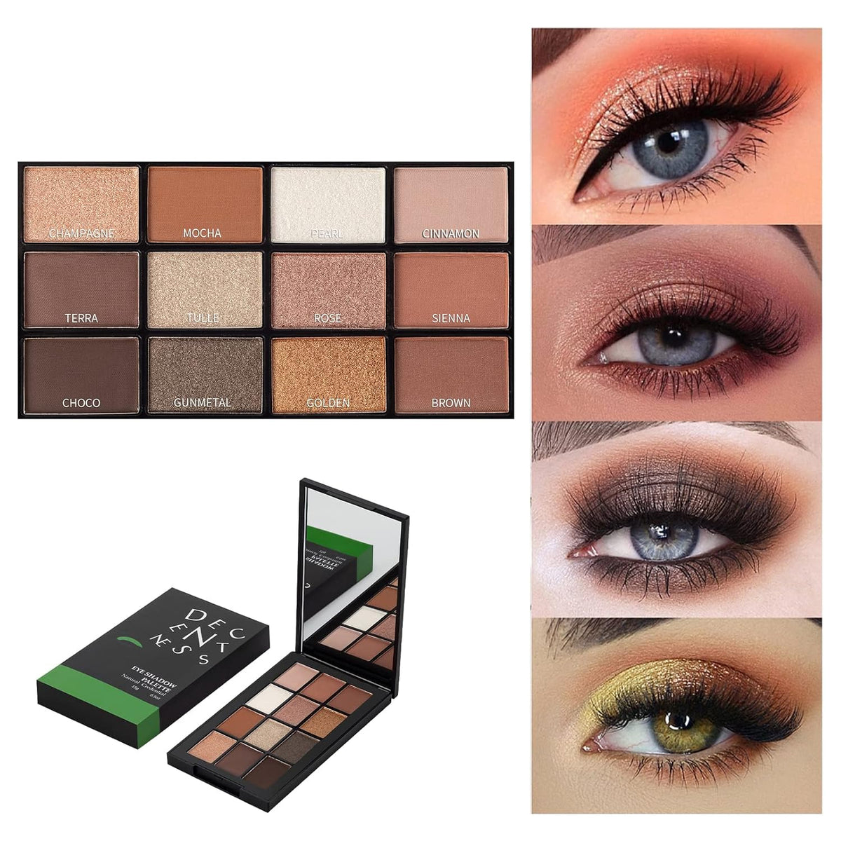 12 Colors Eyeshadow Palette Makeup Shades Nude Matte Shimmer Glitter Pigment, Pro Long Lasting&Waterproof Highlighting Makeup Palette,Ideal Gift(Natural Credential)