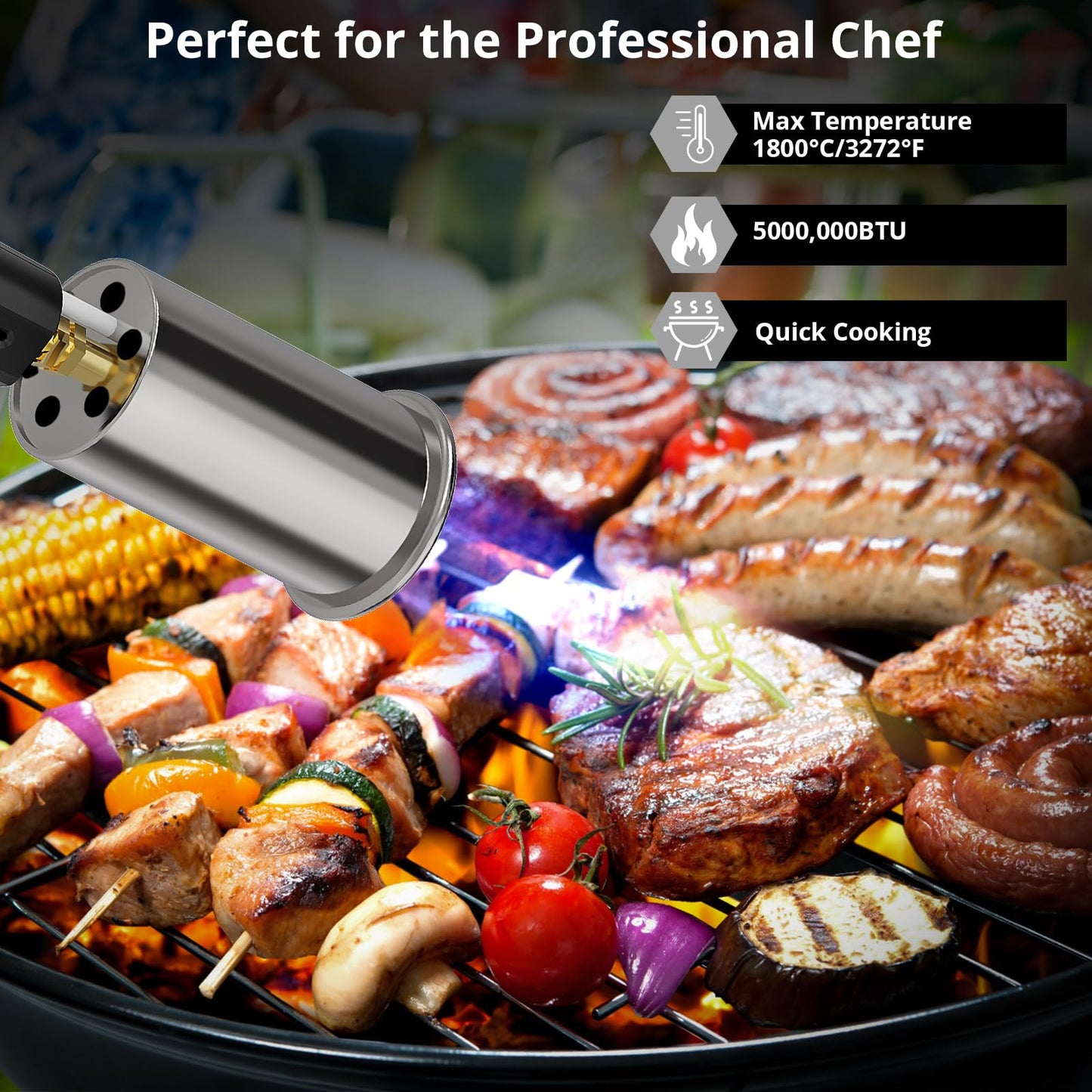 Sondiko Powerful Grill & Cooking Propane Torch L8010 with Gas Cylinder Stand Base, Sous Vide, Campfire Starter, Adjustable Wood Torch Burner for Searing Steak, BBQ, Welding (Propane Tank Not Included)