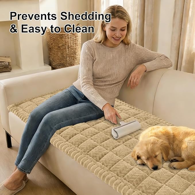 Smiry Non Slip Couch Armrest Covers for Dogs, Fuzzy Pet Couch Arm Covers for Sofa Pet Friendly, Soft Sofa Slipcovers Recliner Chair Arm Protector Washable (Khaki, 27.6" x 27.6")