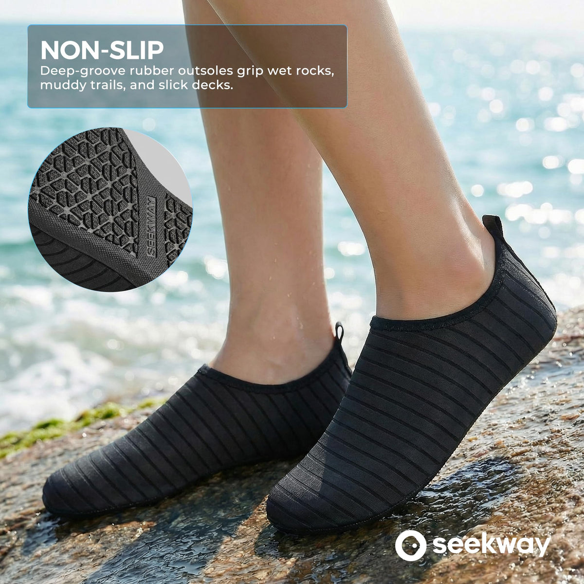 SEEKWAY Water Shoes Women Men Adult Quick-Dry Aqua Socks Barefoot Non Slip for Beach Swim River Pool Lake surf Black SK002(U)