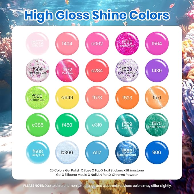 Beetles 25 Colors Gel Nail Polish Set, Spring Cat Eye Glitter Pearl Neon Blue Pink Green Gel Polish Kit with Chrome Nail Powder Soak Off UV LED Nail Art Salon DIY at Home Manicure Gift for Women