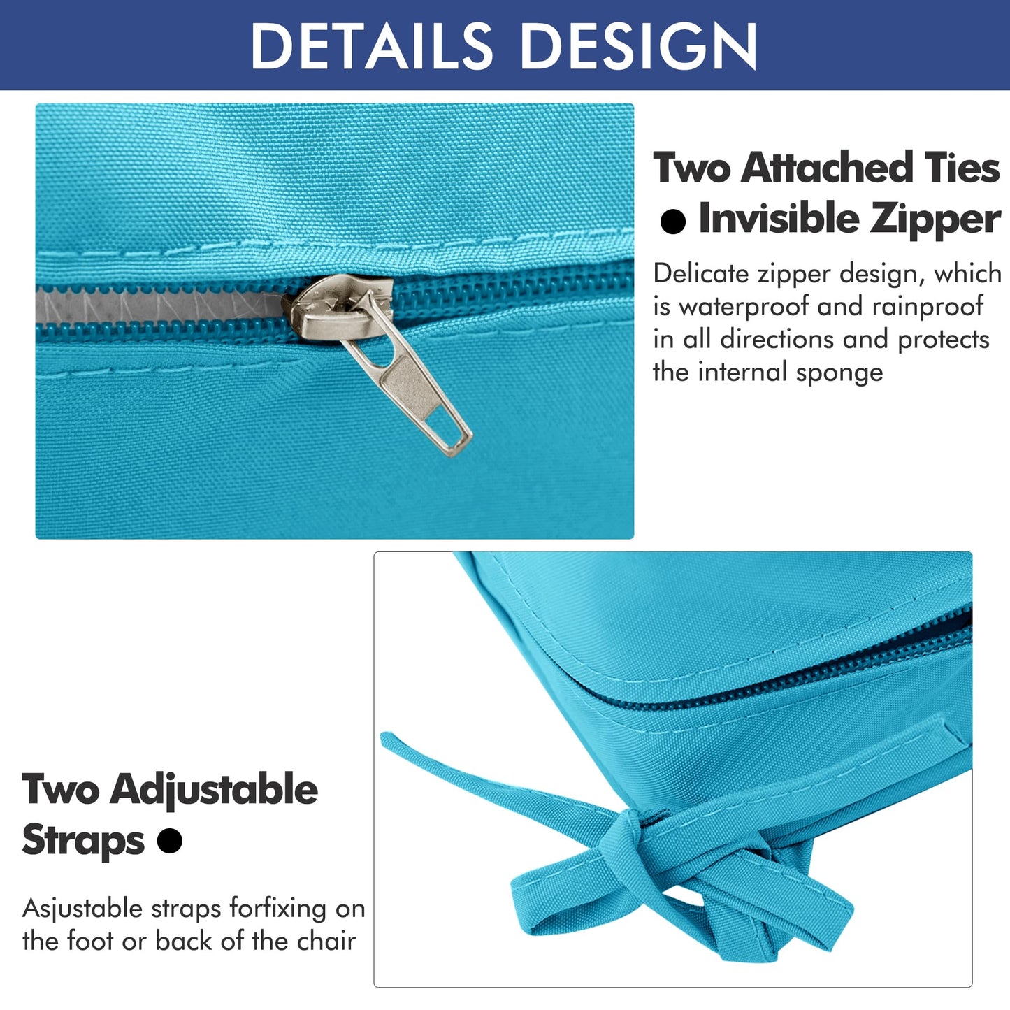 Comcaver 4 Pack Outdoor Chair Cushions 19 x 19 Inch Water Resistant Patio Chair Cushions with Tie 3 Year Color Fastness Thick Outdoor Seat Cushion for Garden Lawn Patio Furniture Teal