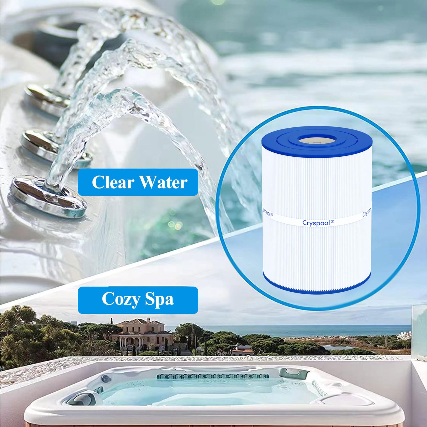 Cryspool® 08020 Filter Compatible with Watkins 31114, Hot Spot Spa Filter, C-8465, FC-3960, 71827, 71828, Watkins 65 Sq. Ft Spa Filter Cartridge, 1 Pack