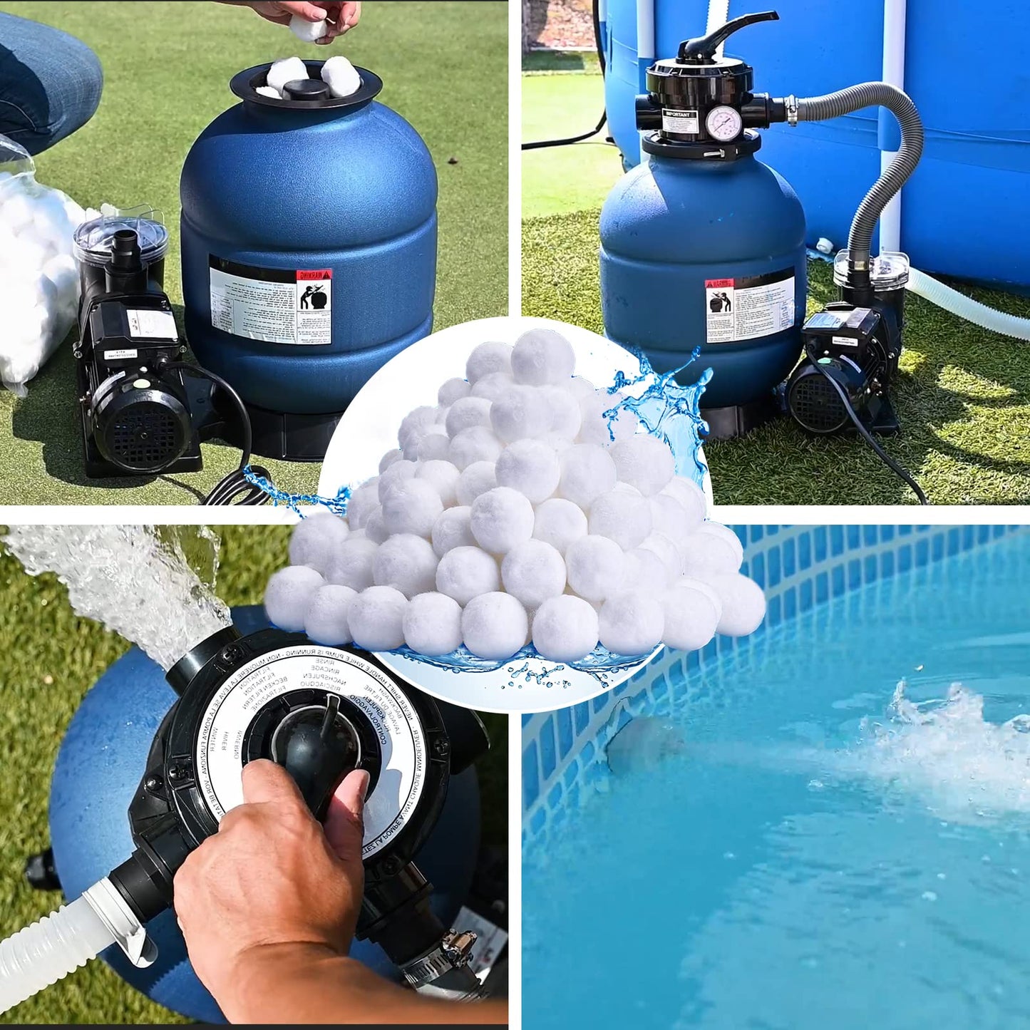 QwayHome 4.6 lbs Pool Filter Balls, Reusable Filter Fiber Balls for Above Ground Pool Sand Pump, Eco-Friendly, Efficient, Clean Water, Equals 165 lbs Filter Sand, White