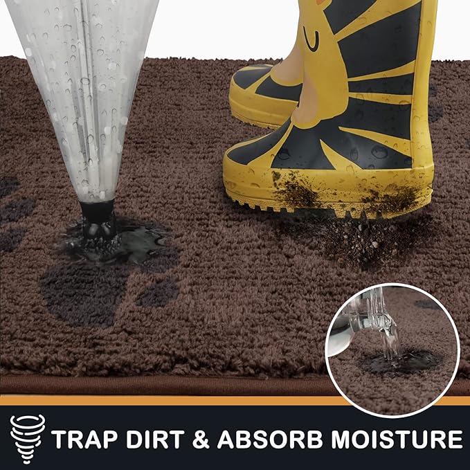 PURRUGS Dirt Trapping Door Mat 24" x 59", Non-Skid/Slip Machine Washable Microfiber Entrance Rug, Shoes Scraper, Dog Doormat, Super Absorbent Floor Mat for Muddy Wet Shoes and Paws, Brown