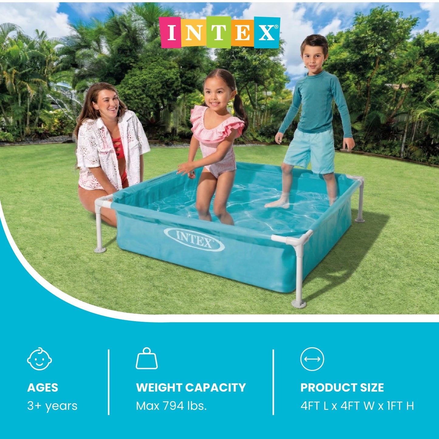 Intex 4 Foot x 12 Inch Miniature Durable Vinyl Outdoor Above Ground Frame Kiddie Swimming and Teaching Baby Pool for Ages 3 and Up, Blue
