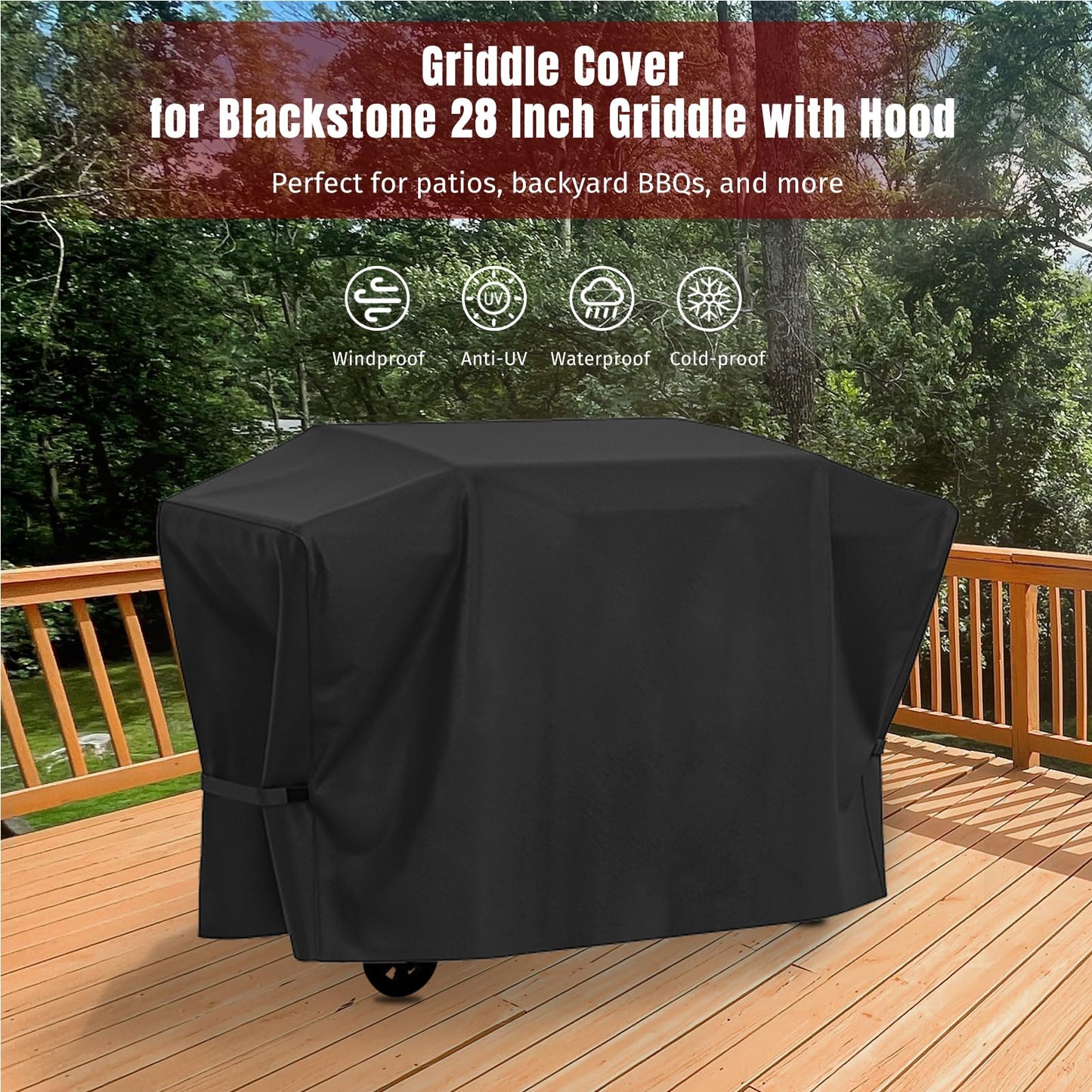 SHINESTAR Griddle Cover for Blackstone 28 Inch Griddle with Hood, Heavy Duty 5483 Flat Top Grill Cover with Velcro, Waterproof & UV-Resistant BBQ Cover for Blackstone 2-3 Burner Grill
