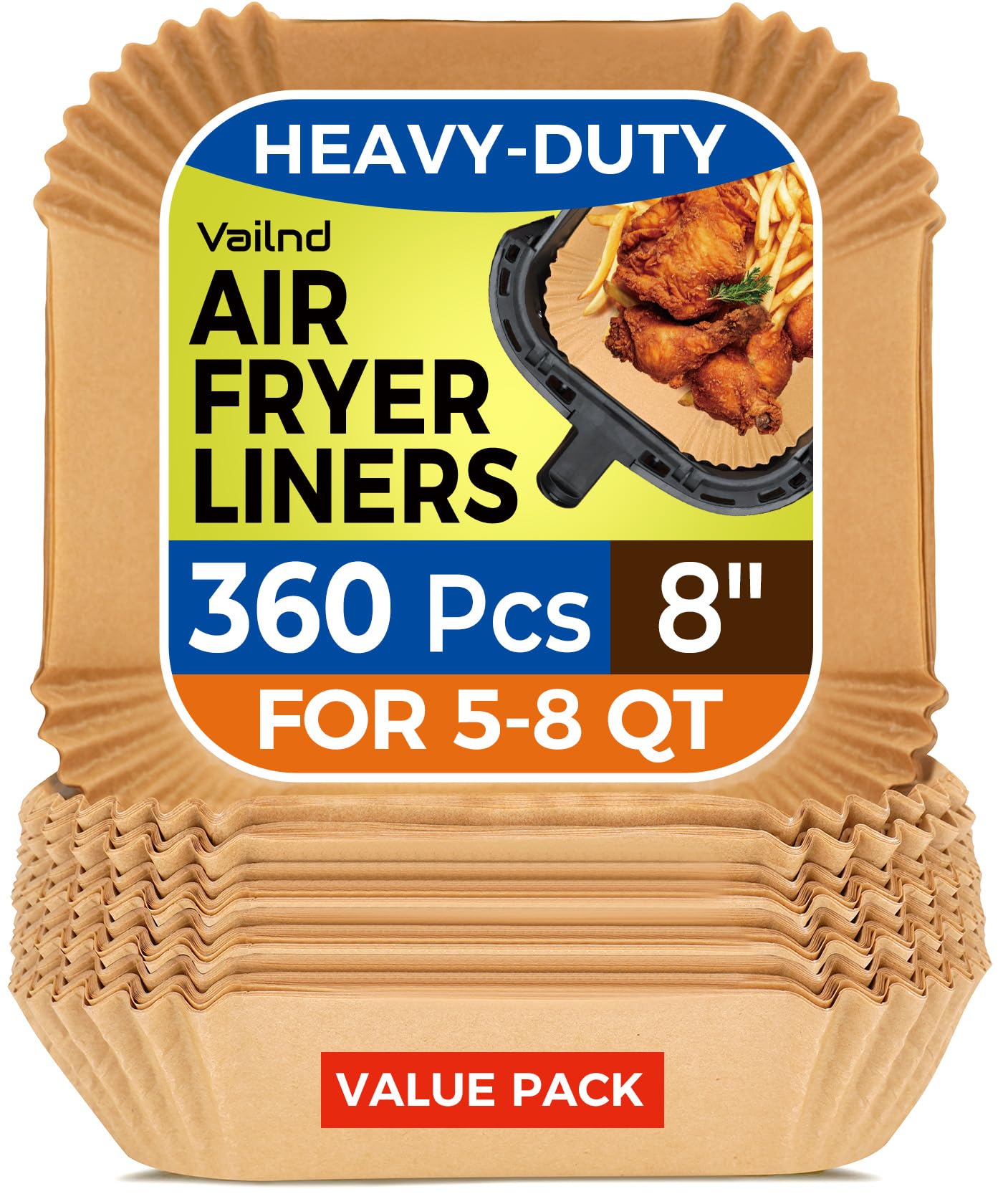 360 Pcs Air Fryer Liners Disposable, 8" Square Air Fryer Paper Liners, Unbleached Parchment Paper for Air Fryer Basket, Non-Stick & Leakproof Baking Liner for Microwave Oven Pan