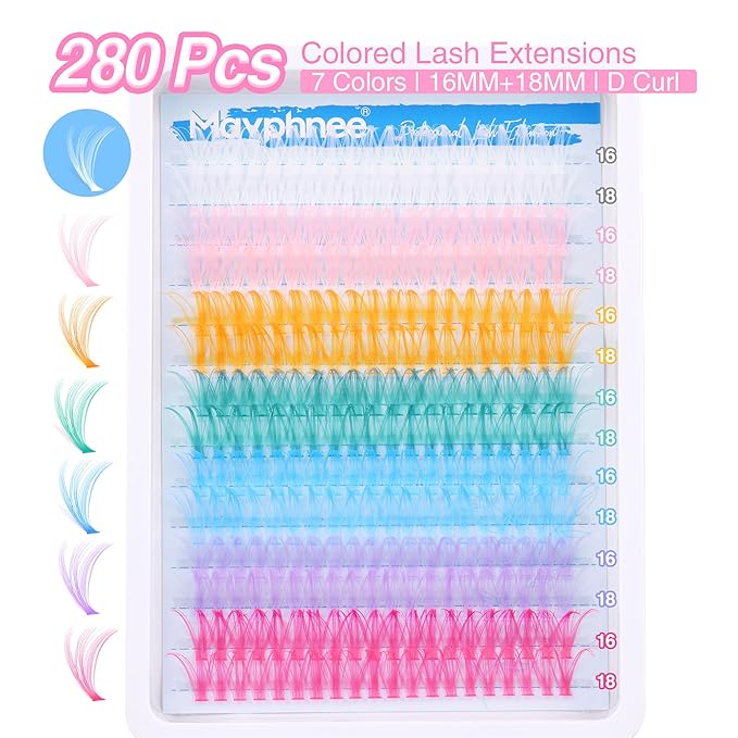 Colored Lash Extension Individuals 280 Pcs Colored Eyelashes Clusters 7 Colors Wispy 16MM 18MM Colorful Eyelash Extensions DIY at Home by Mavphnee