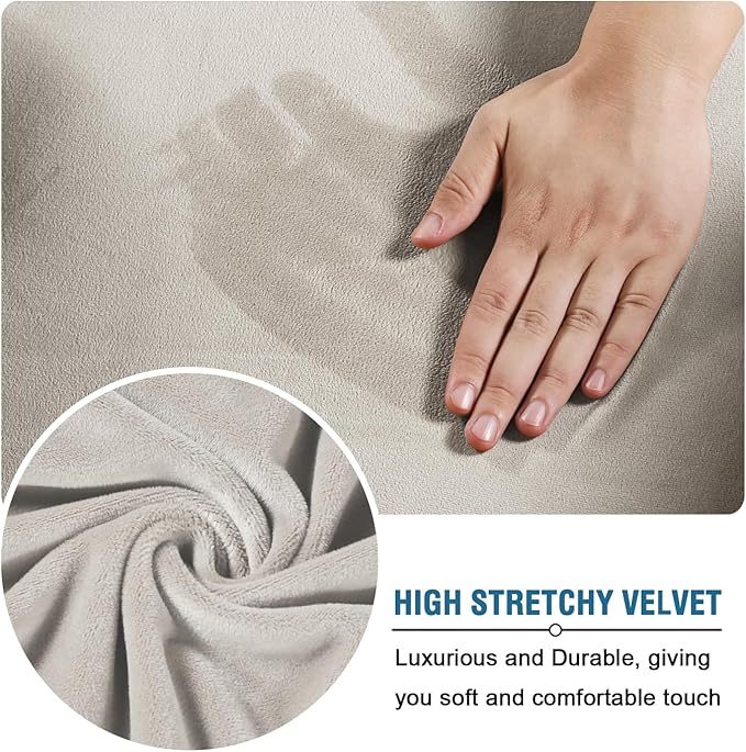 H.VERSAILTEX Real Velvet Plush 3 Piece Stretch Sofa Covers Couch Covers for 2 Cushion Couch Loveseat Covers Width Up to 72 Inch Thick Stay in Place (Medium Sofa, Oatmeal)