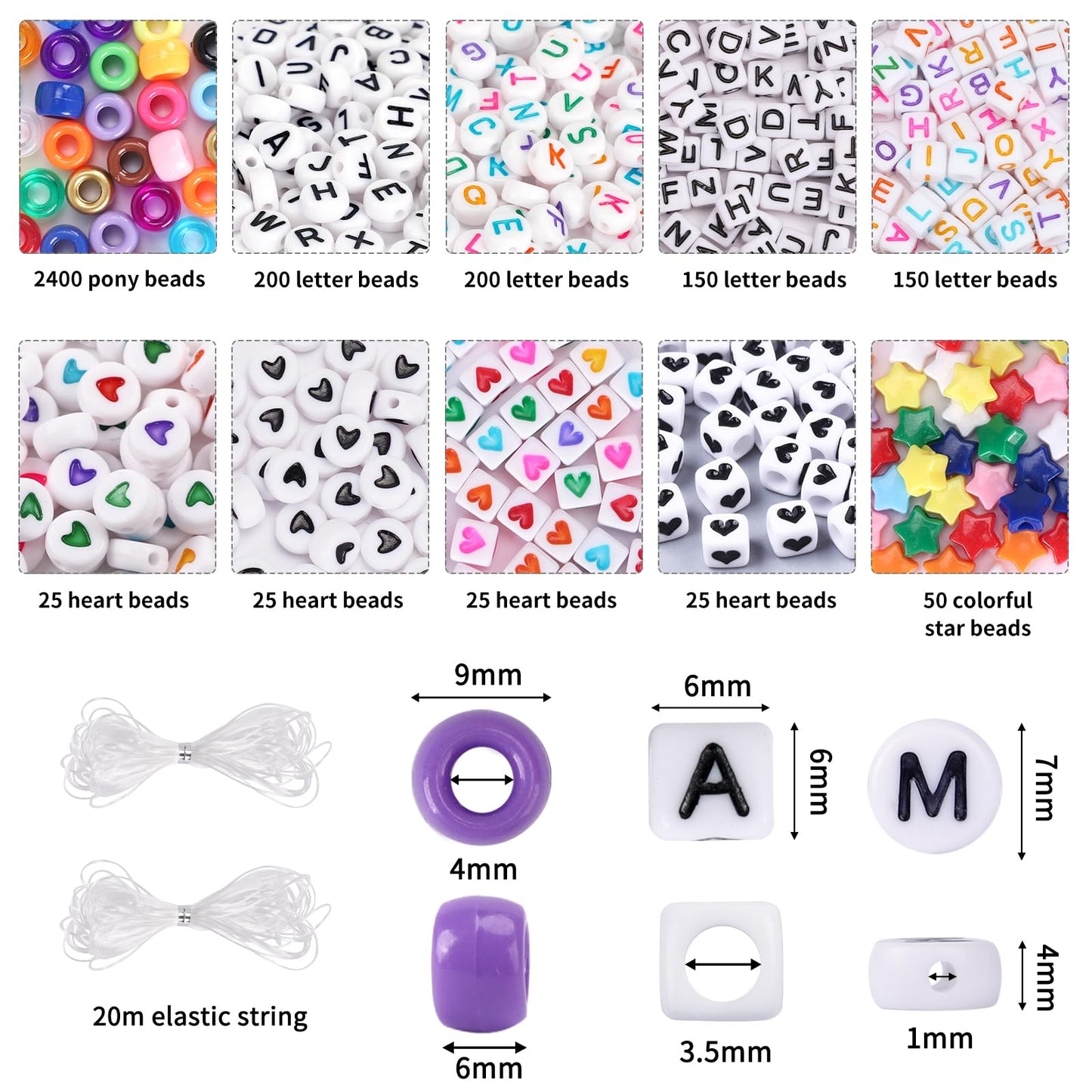 Bracelet Making Kit 96 Colors Pony Beads 3300pcs Friendship Bracelet Kit Rainbow Kandi Beads with Letter and Heart Beads Elastic Threads for Kids Adults Keychain Jewelry Necklace Making