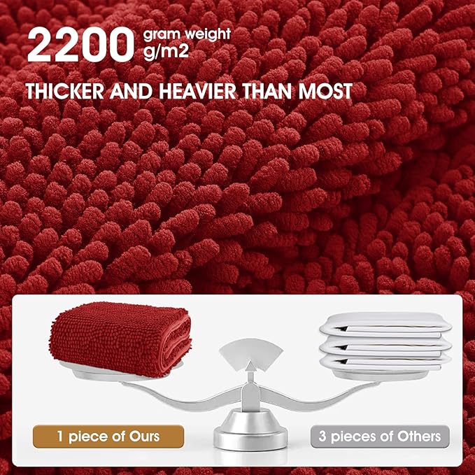 IM HOME Chenille Absorbent Outdoor Doormat 60" x 36", Washable Muddy Door Mats for Dog Non Slip Indoor Doormat Soft Front Inside Doormats for Entryway, Mud Dog Paws, Patio Red Burgundy