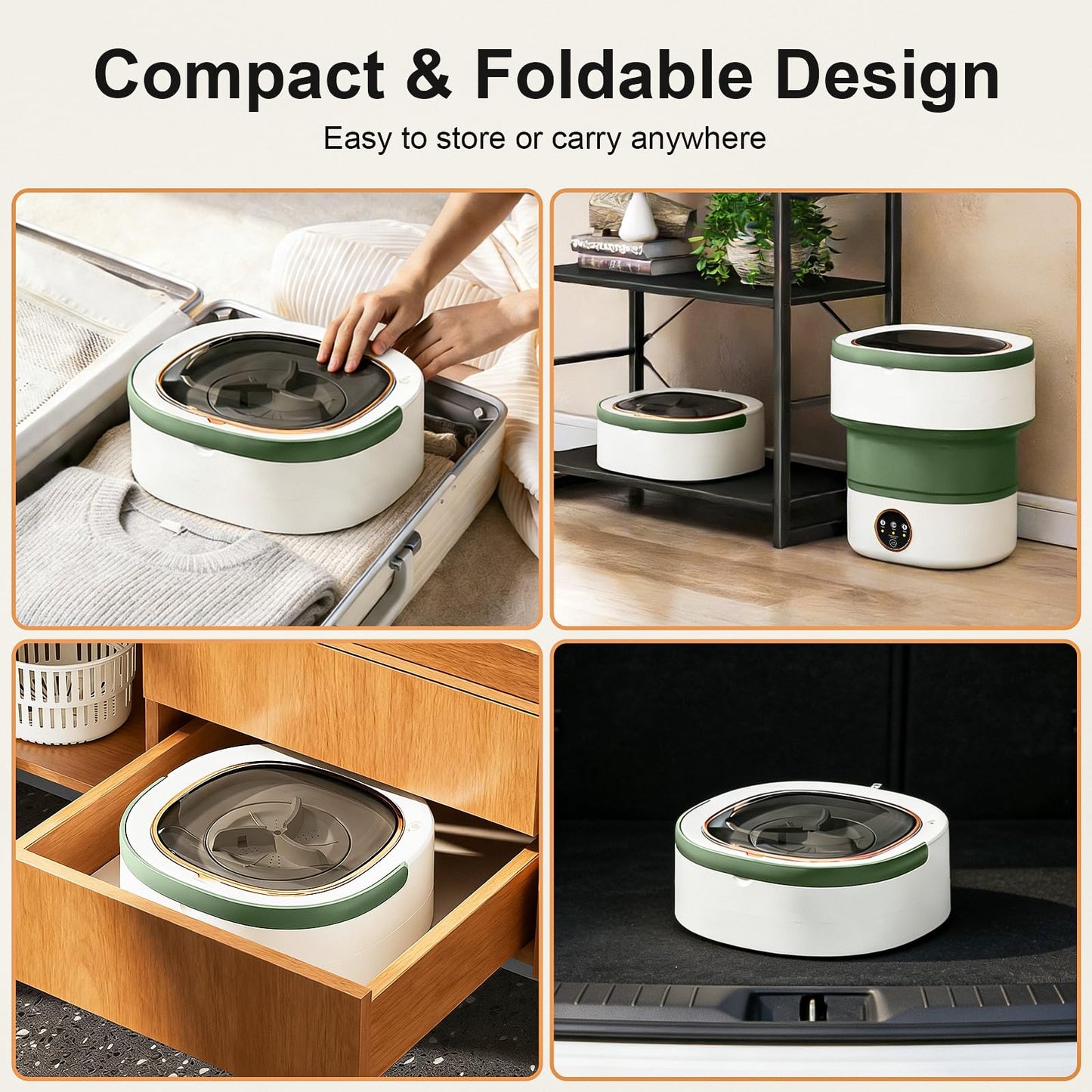 Portable Washing Machine - 20L Mini Foldable Washer with Spin Basket, 3 Cleaning Modes & Deep Cleaning for Small Clothes, Collapsible Laundry for Apartment, Home, Hotel and Travel (Green)
