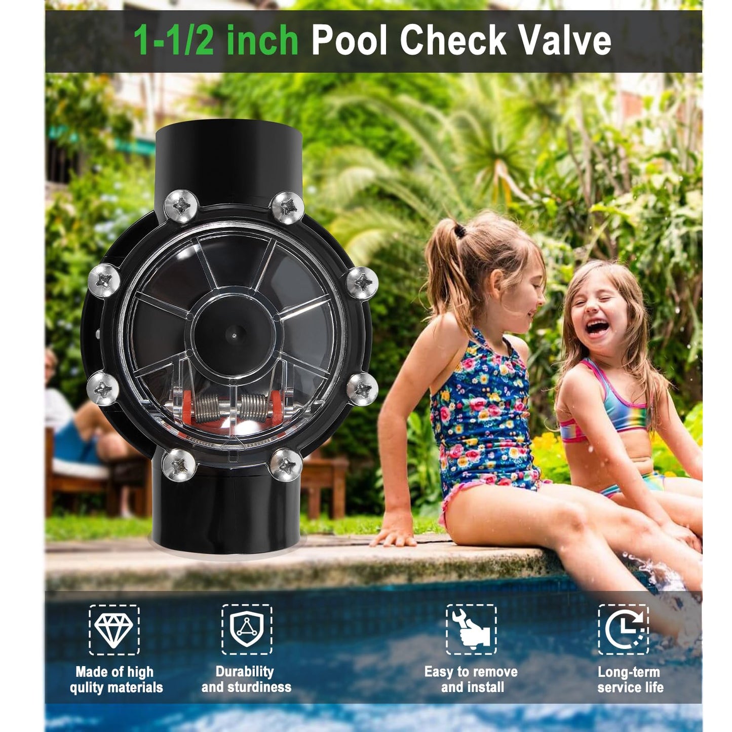 Pool Check Valve - 1 1/2 Inch- Positive Seal & Non Lube for Pools and Spas, Replaces Jandy 7235 Check Valve,180 Degree