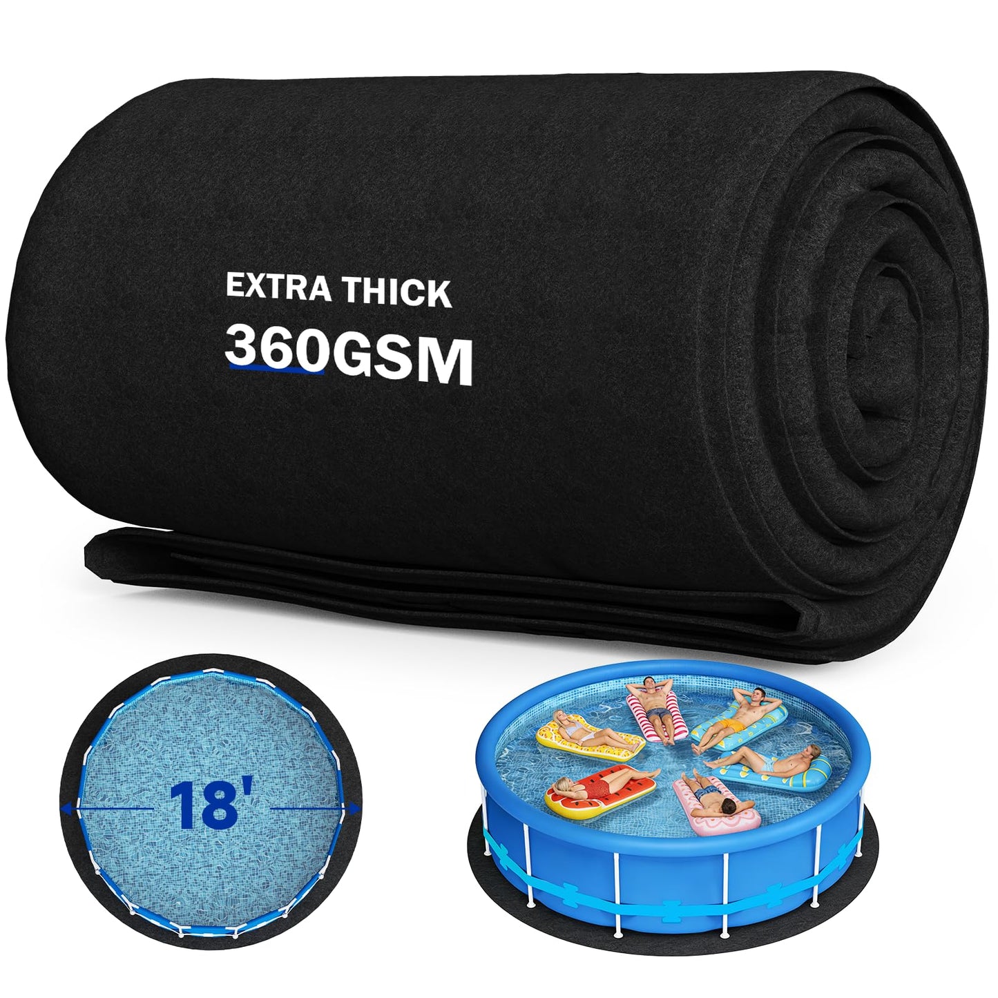 Uyittour 18Ft Round Pool Liner Pad for Above Ground Pools, 360G/M² Extra Thick Heavy Duty Under Pool Mat, Seamless Puncture Resistant Geotextile Fabric Ground Padding, Extends Liner Life, Black