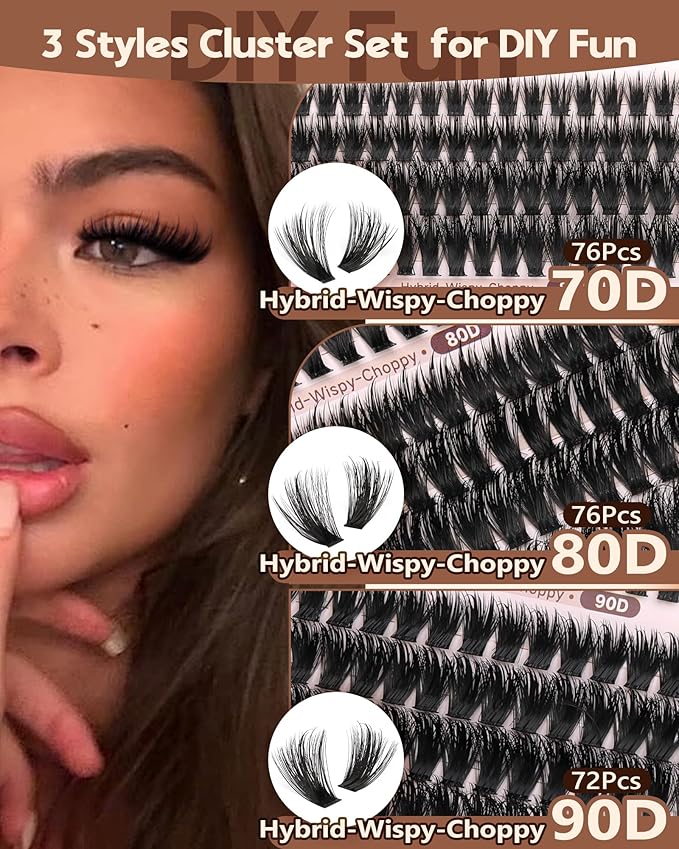 Goddvenus Wispy Lash clusters Hybrid Cluster Eyelash Extensions Natural Fairy Eyelash Clusters D Curl Individual Lashes Fluffy False Eyelashes (70D 80D 90D 12-18mm Mixed)