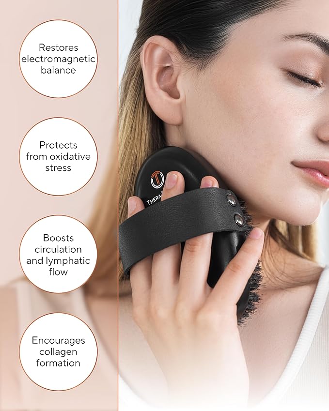 TheraCopper Copper Body Brush - Premium Ionic Copper Dry Brushing Body Brush for Lymphatic Drainage - Natural Copper-Bristles for Exfoliation, Cellulite Reduction, Improve Circulation & Radiant Skin