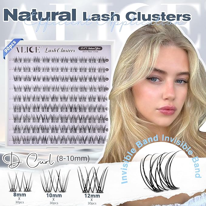 ALICE Natural Short Lash Clusters Invisible Band Wispy Eyelash Clusters 8-12mm Cluster Eyelash Extensions Lash Extensions DIY Individual Lashes