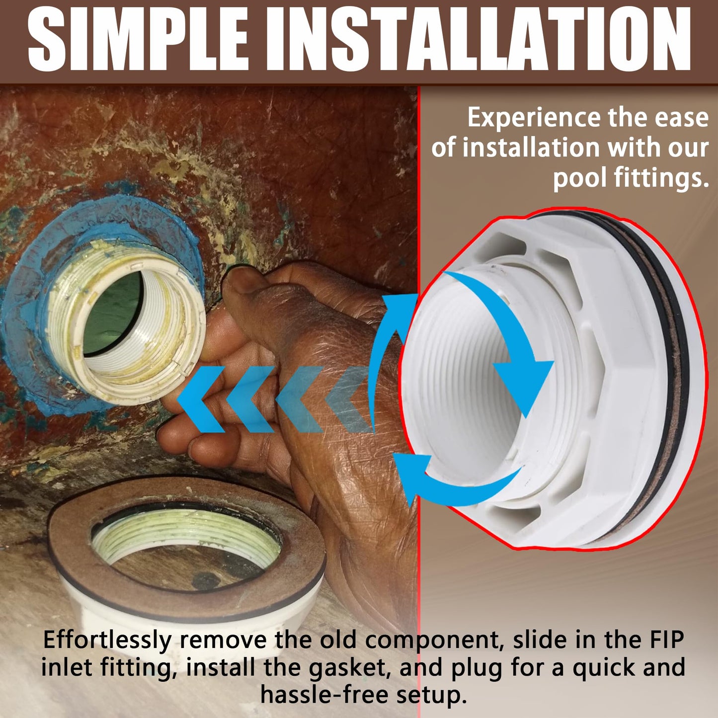 TonGass (2-Pack) 1 1/2" Above Ground Pool Inlet Return Fitting with Locknut Gasket Famale Inlet Pipe (FIP) Thread Exact Replacement for Hayward SP1023 Swimming Pool Replacement Inlets Return Fitting