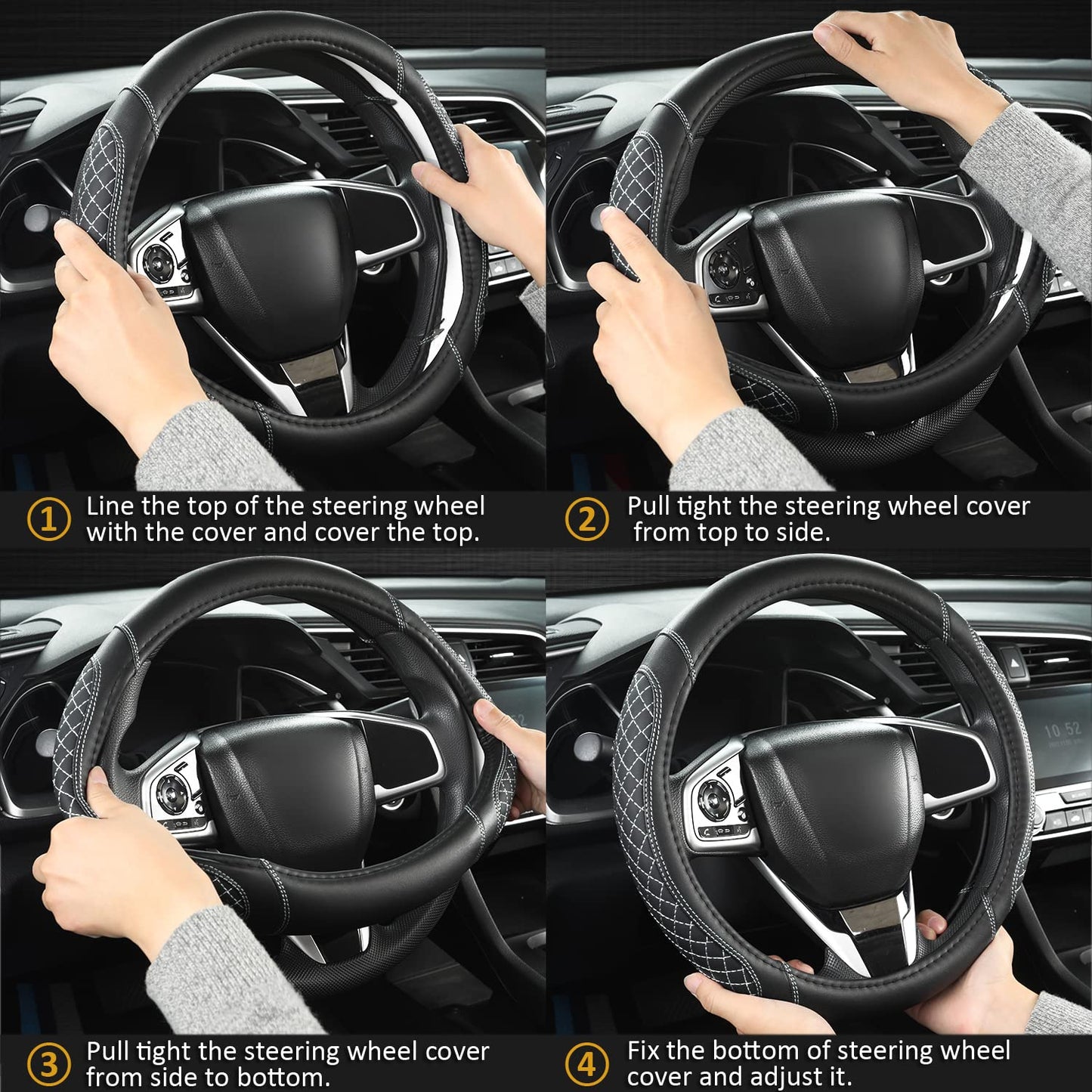West Llama Car Steering Wheel Cover for Ford Escape,Explorer,Fusion,Focus,Bronco,Transit,Edge(Diamond Quilted - Black+Gray- Standard Size)