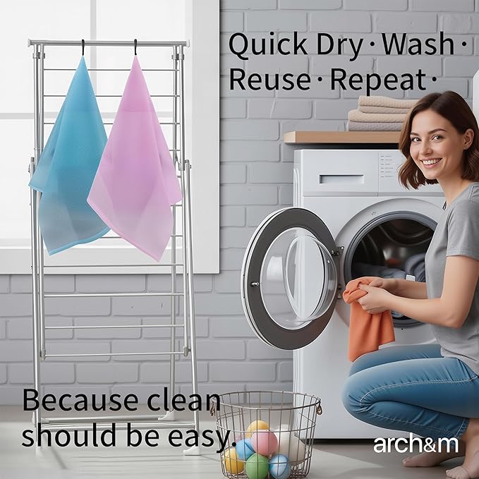 ARCH&M Exfoliating Washcloth Body Scrubber - 35-Inch Japanese & Korean-Style Back Scrubber Towel for Daily Use in Shower, Textured Poly Nylon Body Washcloth for Smoother-Looking Skin, Quick-Dry 3 Pack