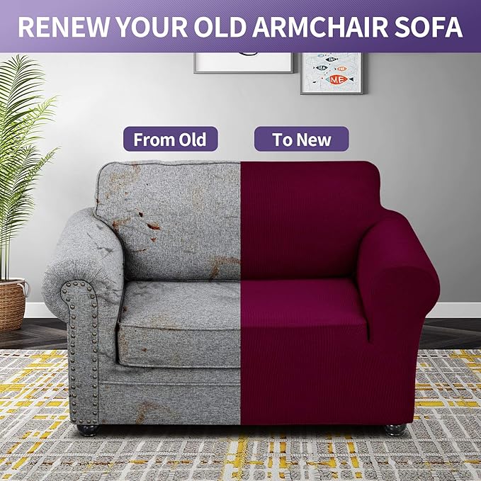 Joccun Stretch Chair Couch Cover,1-Piece Sofa Slipcover Spandex Jacquard Fabric Sofa Covers with Elastic Bottom,Washable Furniture Protector for Dogs,Cats,Kids(Armchair,Burgundy)