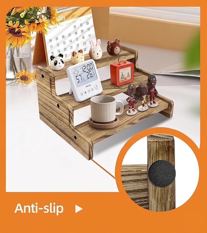 Wooden Cologne Organizer for Men, Perfume Organizer Stand, Cologne Stand with Anti-Slip Washers, Wooden Display Risers Stand for Dessert, Cupcake, Charcoal-Grilled, 3-tier-9.4in