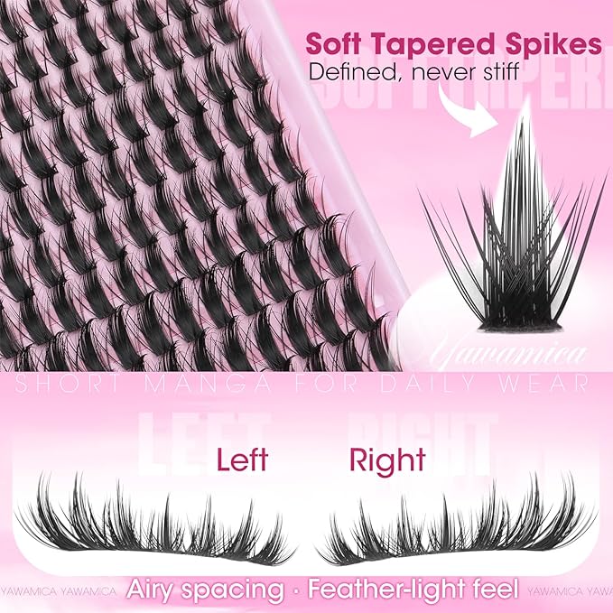 Manga Lash Clusters 10–12–14mm Natural Anime Eyelash Clusters Soft Spiky Cluster Lashes Wispy CC Curl Individual Fairy Lashes Extensions for Daily Makeup, Camera-Ready, Beginner Friendly by Yawamica