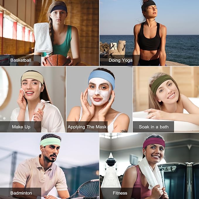 Ztomine Headbands for Women, 8pcs Stretchy Non Slip Soft Cotton Cloth Hair Bands for Sports, Workout, Yoga and Running