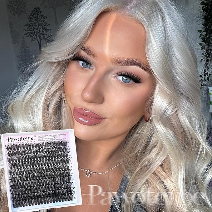 Pawotence Lash Clusters 200pcs Individual Lashes 50D Cluster Eyelash Extensions 9-16mm Eyelash Clusters Lash Extensions for Self Application (50D, 0.07D, 9-16mm Refill)