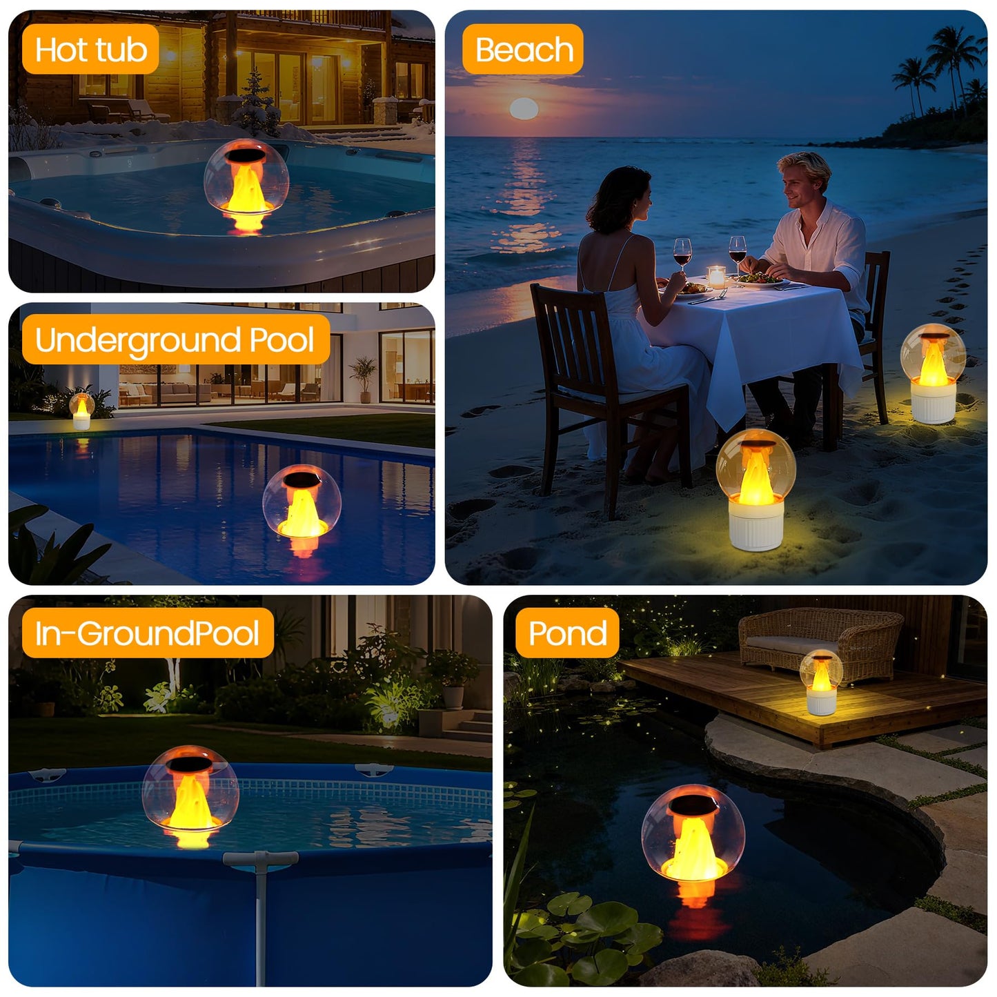 ChlorBlu Solar Chlorine Floater,Chlorine Floater with Solar Flame Light,Adjustable Release Floating Chlorine Dispenser for Pool,Large Capacity Pool Chlorine Floater,Chlorine Floater for Hot Tub(White)