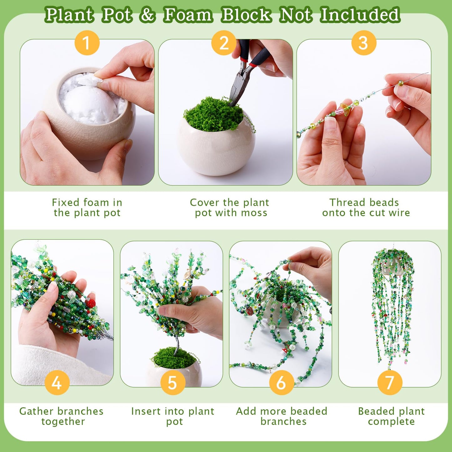 FOGWOWO 5422 Pcs Beaded Plant Kit Forever Plant Kit Green Glass Beads for Plant Making,Green Beads for Beaded Plants with Video Tutorials,Forever Plant Beads Leaf Bead for Jewelry Making DIY Craft