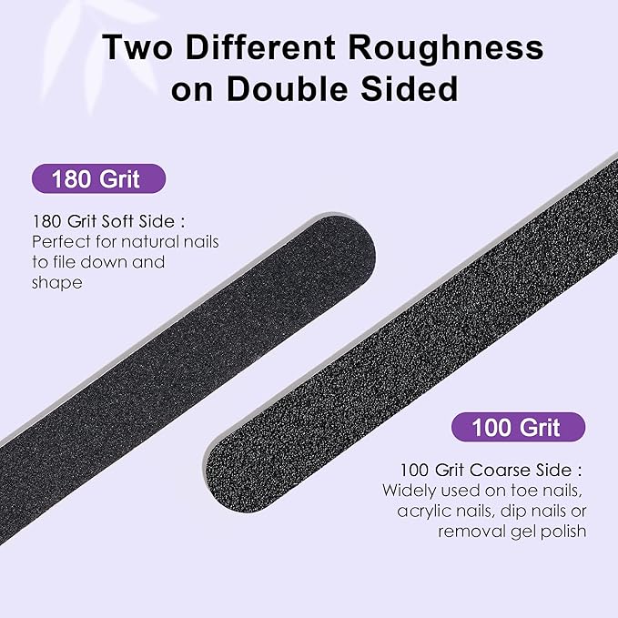 Canvalite Nail File Large Emery Boards for Nails 100/180 Grit Nail Files for Natural Nails Manicure Pedicure Tool for Home and Salon Use 50PCS, Black