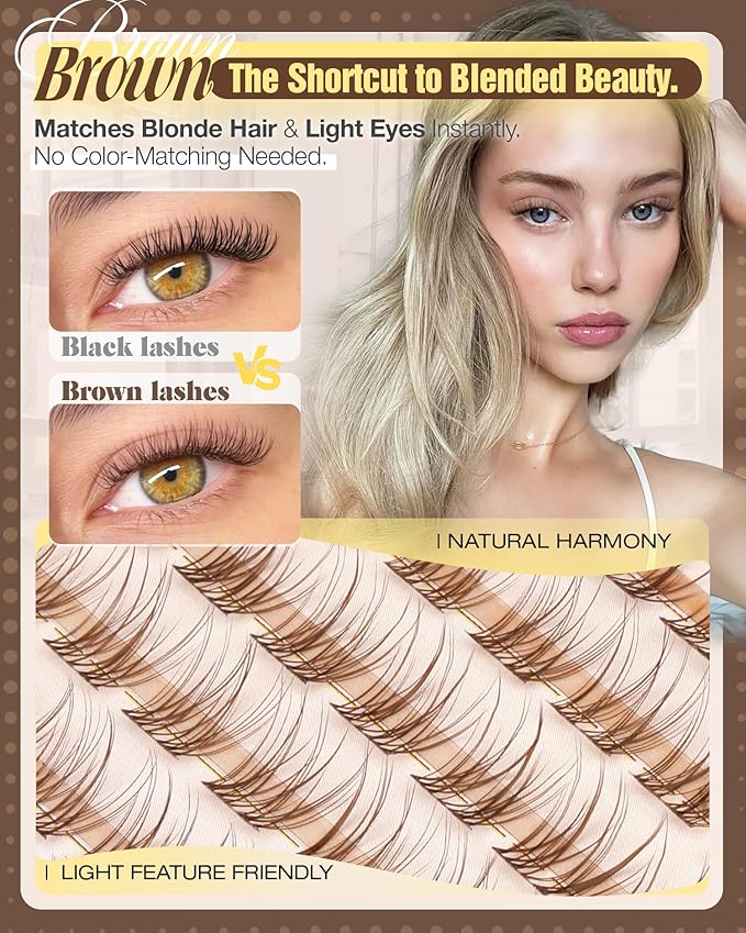 8-12MM Natural Lash Clusters Brown Eyelash Clusters Clear Band Cluster Lashes Cloud-Like Cluster Eyelash Extension Fluffy Individual Lashes Extensions Ageless Beauty (CC Curve,120Pcs)