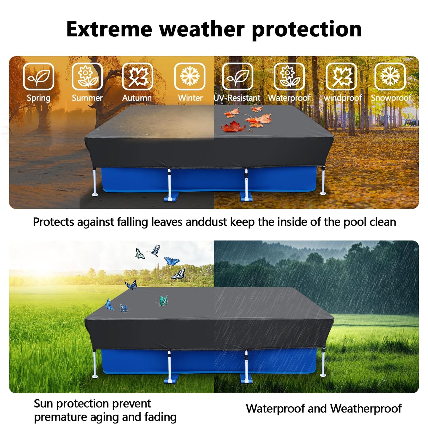 118x79 in Rectangle Pool Cover for 10 x 6 Above Ground Pool 10 ft Swimming Pool Cover Drawstring Design for 9x6 Rectangular Frame Pools Winter Pool Cover Ideal for Heater Above-Ground Pool