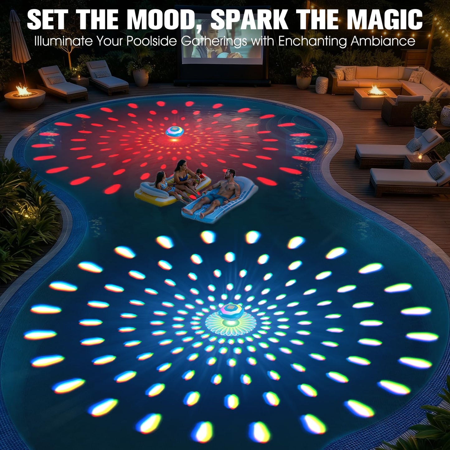 LightHacker Floating Pool Lights,Upgraded Pool Lights That Float,6000mAh Rechargeable Color Changing Pool Lights,IP68 Waterproof LED Lighting for Inground Above Ground Swimming Pools,Hot Tub,Party 1PC