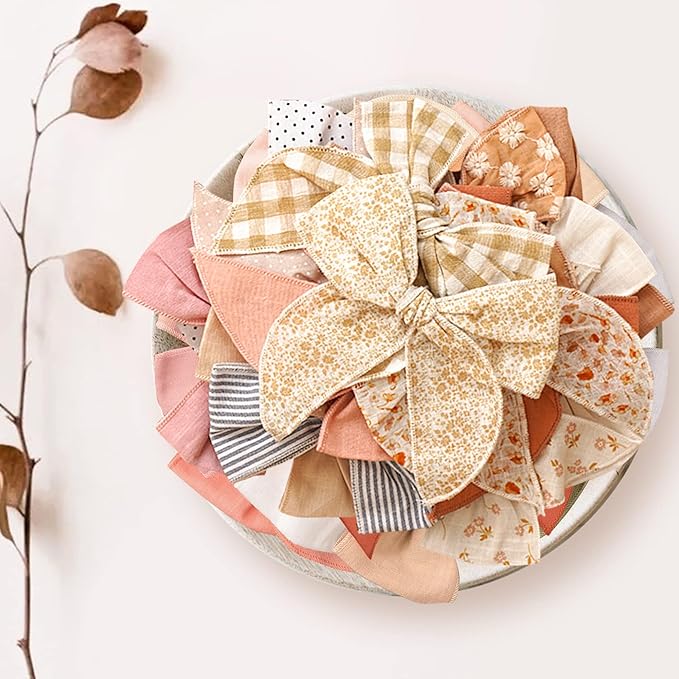 Niceye Fable Girls Hair Bows Cotton Linen Alligator Hair Clips or Little Girls Toddlers Kids Neutral Handmade Hair Accessories - 5.5” bow