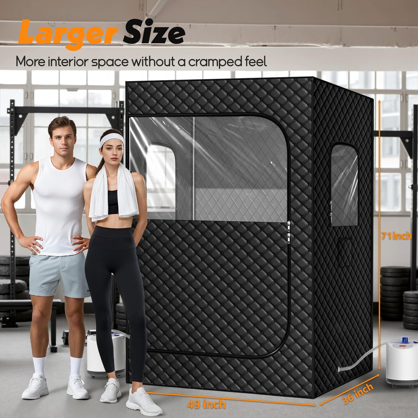 Tehanld 2 Person Portable Steam Sauna for Home, Extra Large Sauna Tent, Upgraded 2 Steamer, 2 Foldable Chair & Remote Control, Black
