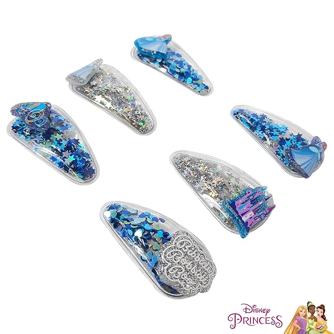 LUV HER Licensed Hair Accessories For Girls, 6pc Cute Magical Confetti Hair Clips with Favorite Disney Princess Character Charms, Ages 3+