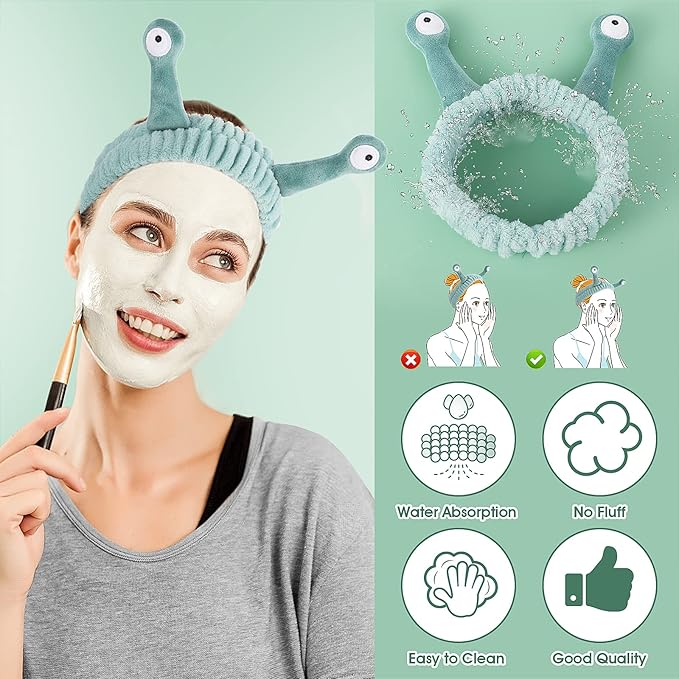 Spa Headband Facial Makeup Head Band Microfiber Soft Coral Fleece Head Wraps Snail Cartoon Cute Christmas Hair Accessories Elastic Skincare Hair Band for Women Girls Washing Face Beauty