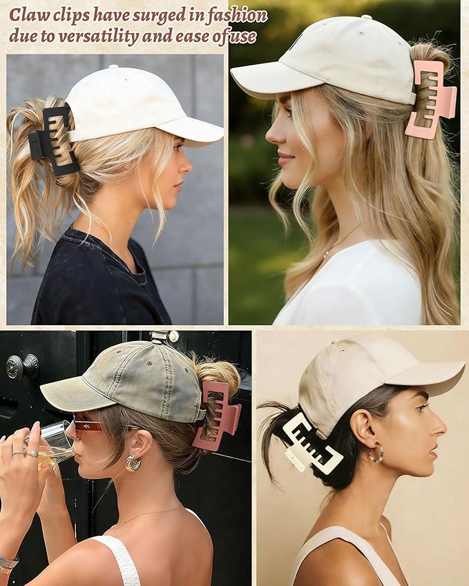 Hat-Friendly Claw Clips for Baseball Caps - 4 Pcs Trucker Hat Hair Clips for Women, Claw Clips for Thick Hair Hat Hairstyles, Gifts Hair Accessories
