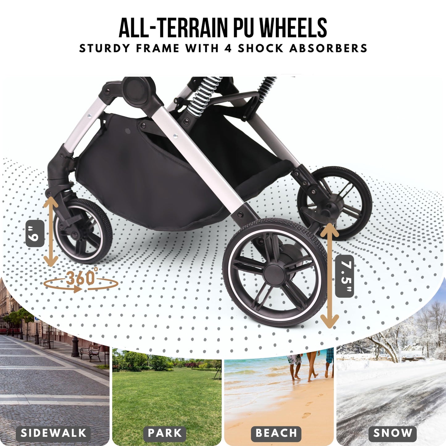 Bicystar Pet Stroller for Small Medium Dogs Cats Up to 45 lbs, Travel Lite Collapsible, All Terrain 4 Wheels for Jogging, Running, Black