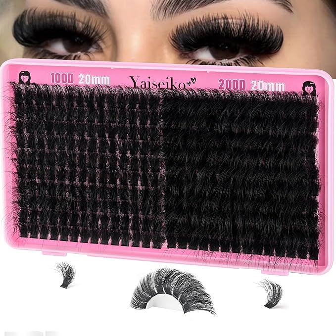 Lash Clusters 100D+200D Thick Eyelash Clusters 20mm Wispy Individual Mega Volume Lashes Cluster Eyelash Extensions 280Pcs DIY Lash Extension at Home, by Yaiseiko