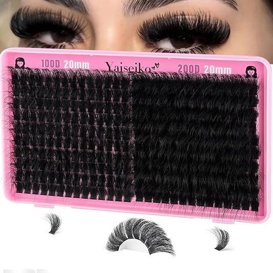 Lash Clusters 100D+200D Thick Eyelash Clusters 20mm Wispy Individual Mega Volume Lashes Cluster Eyelash Extensions 280Pcs DIY Lash Extension at Home, by Yaiseiko