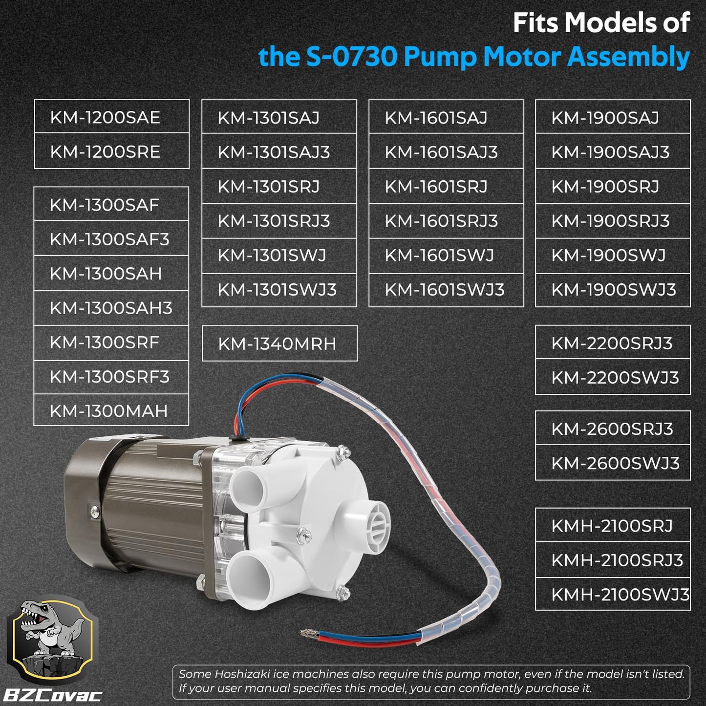 S-0730 Water Pump for Hoshizaki, Ice Machine Motor Assembly with Mounting Plate, 14-Inch Cable, and Factory Plug, #M91X60S201S